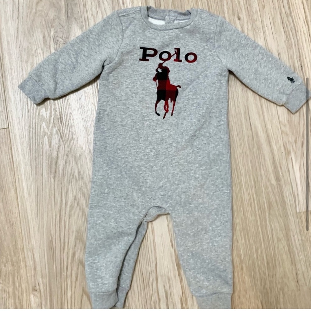 Polo Ralph Lauren Buffalo Check Big Pony Fleece Coverall Romper Onesie - Picture 5 of 6